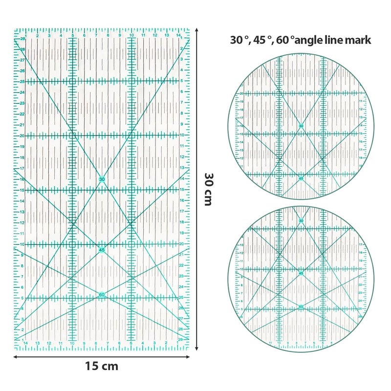 MANUFORE 15 x 30cm Sewing Acrylic Ruler Anti-Slip Metric Ruler DIY Quilting Tools with Clear Printed Lines for Precise Cutting - Image 2